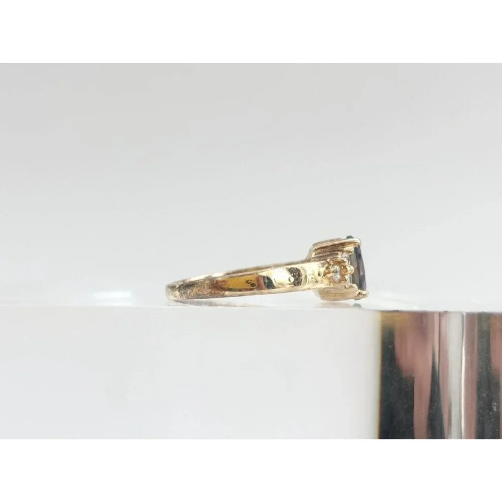 Mystic Topaz Triple CZ Gold Plated 925 Sterling Silver Vintage Ring - sz 7